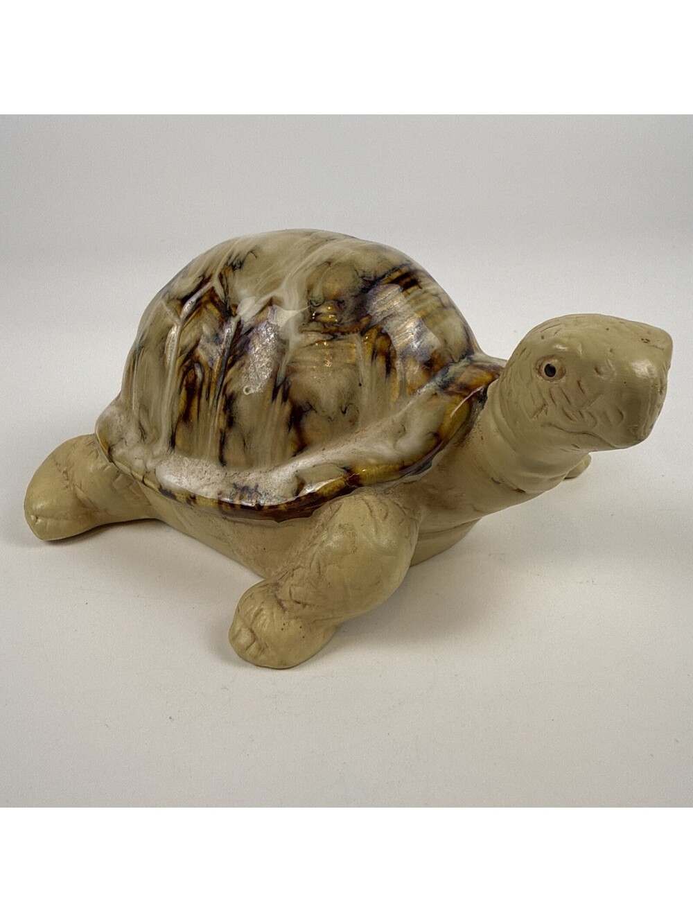 CERAMIC Turtle Figurine Glazed Tortoise Shell Clay Art Pottery Decor 6" Long